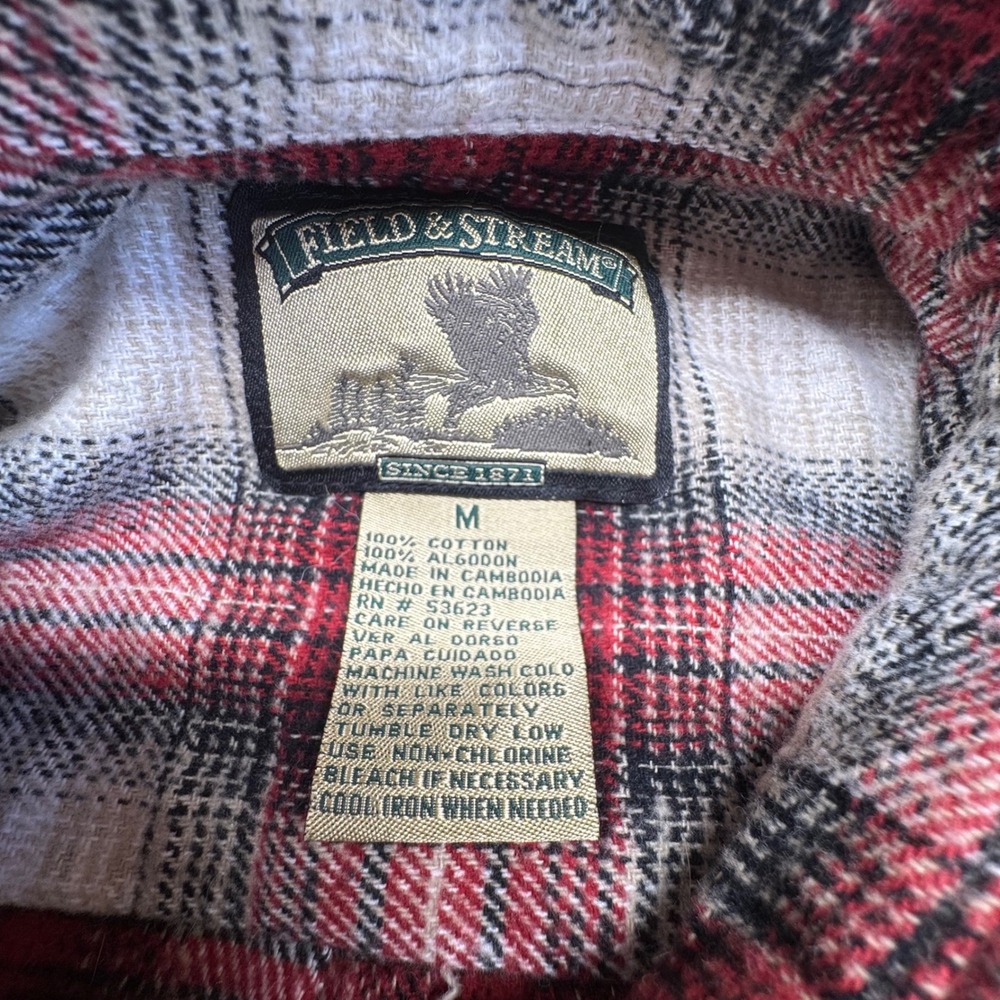 Field & Stream Flannel Shirt Mens M Red Plaid Button Down Heavy Cotton Outdoor - Picture 4 of 10